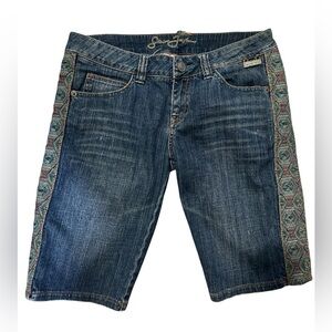 Sean John Blue Jean Shorts with Multicolor Embroidery on the Sides